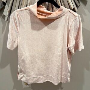 Anthropologie Light Pink Krisha Velvet Mock Neck Blouse